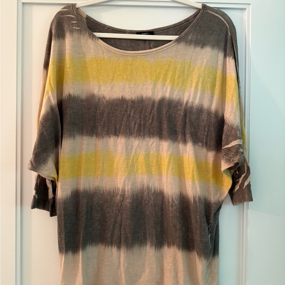Enti Women's Yellow & Gray Tie-Dye Top